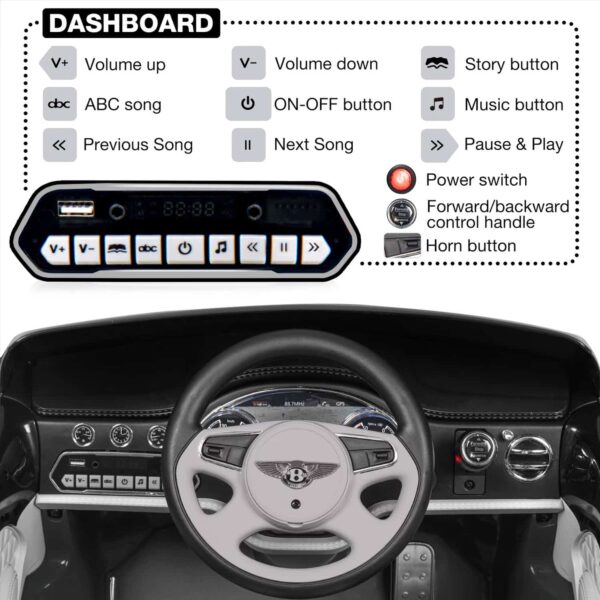 Bentley Mulsanne 12V Kids Electric Ride on Car with Remote Control, Low Battery Reminder Function, Bright Front and Rear Lights - Image 4