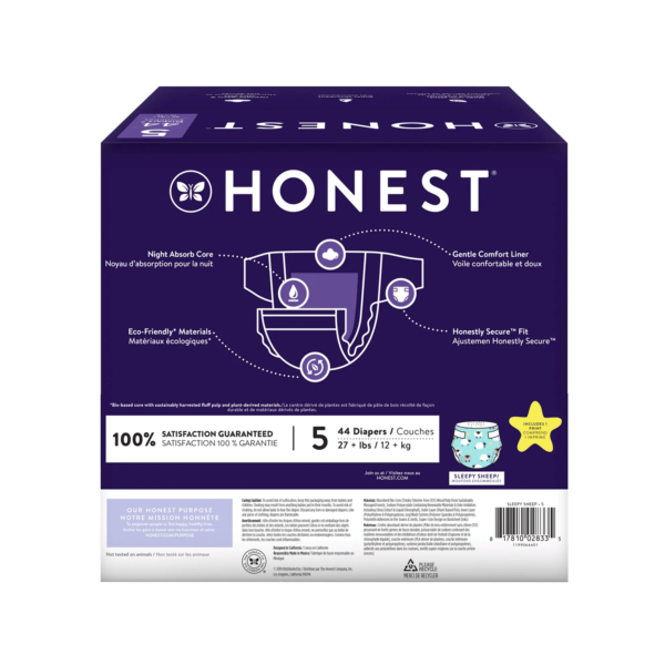 The Honest Company Overnight Baby Diapers, Sleepy Sheep, Size 5, 44 ct - Image 2